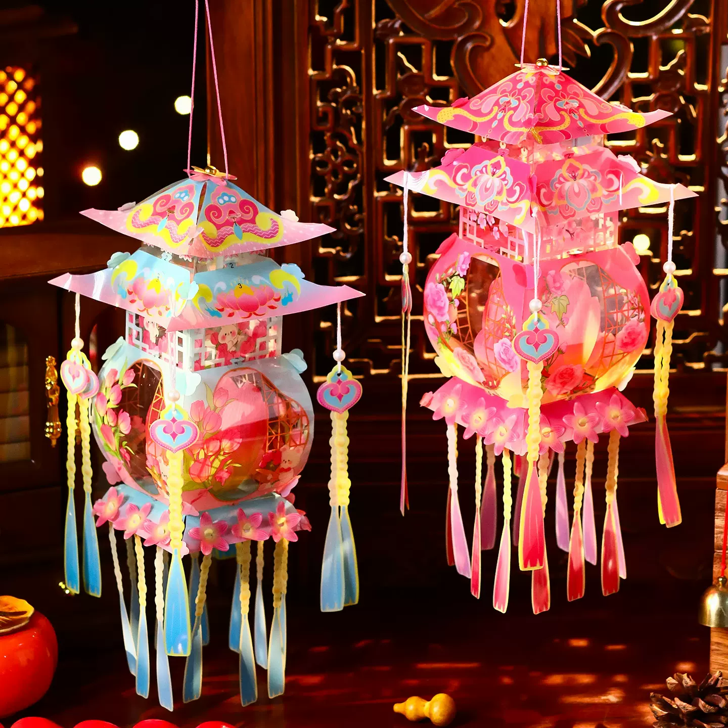 新年灯笼幼儿园手工diy材料包儿童手提古风宫灯挂饰发光花灯批发