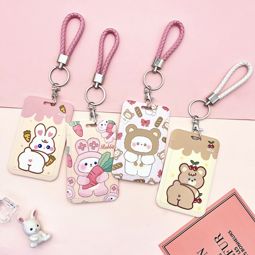 Cross-border ABS cute cartoon card holder student ID card access card membership card protective cover with anti-lost long lanyard