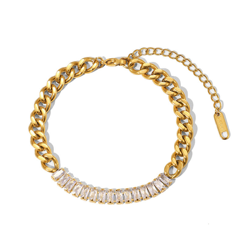 Titanium Steel Chain Material Simple Style Geometric Titanium Steel 18K Gold Plated Zircon Bracelets In Bulk