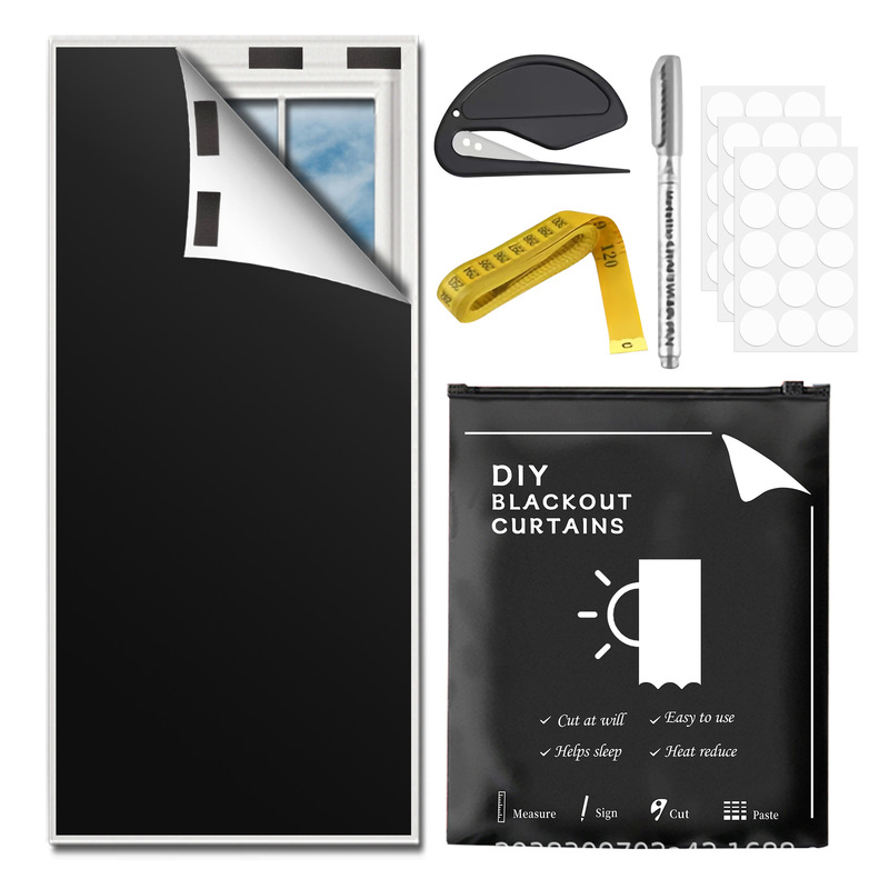 Cross-Border Portable Blackout Curtains 210t Polyester Taffeta Silver-Coated Heat-Insulating Bedroom Sunshade Fabric Fully Finished No Drilling Required