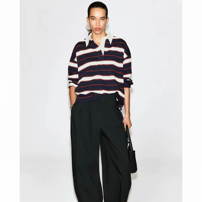 [Same style as in department stores] Casual-fit striped cotton polo shirt, 2026 autumn new collection, C9002