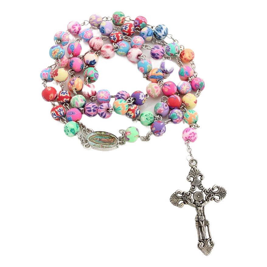 AliExpress Amazon горячие продажи мягкой керамики четки крест ожерелье Иу оптовая цвет мягкой керамики бусины ювелирные изделия