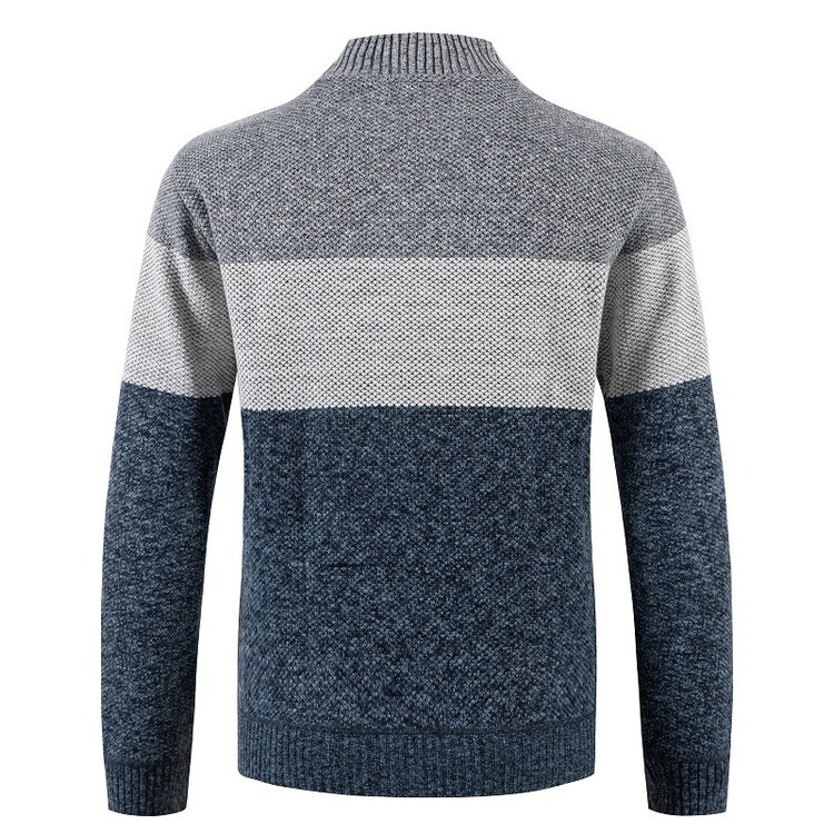 Suéter de hombre nuevo de otoño e invierno con forro polar, talla grande, suéter tipo chaqueta para hombre de Amazon, cárdigan con cuello alto y bloques de color