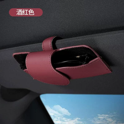Car glasses case car sun visor eye storage box Multifunctional leather sunglasses case creative car eye clip (Car Glasses Clip/Bill Clip) - red