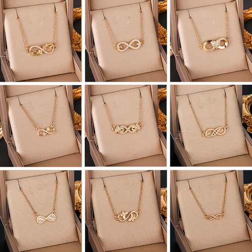 Cross-border 8-character infinite loop pendant necklace with a high-end, minimalist Möbius titanium steel choker for women, does not fade.