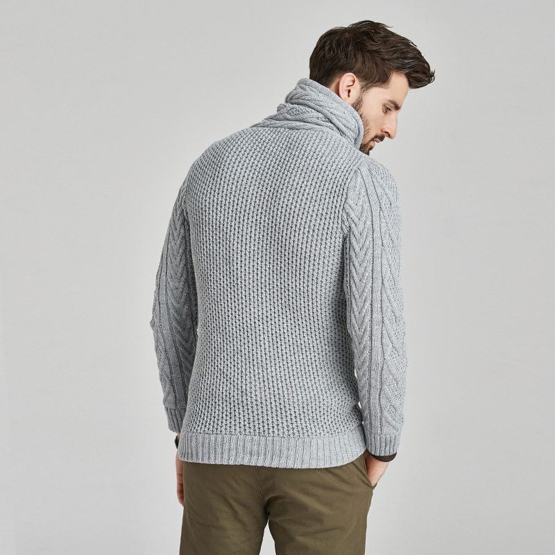 秋冬新款跨境专供欧美毛衣男开衫保暖加厚外套宽松长袖男装针织衫