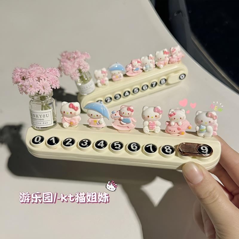 Kt Cat Car Temporary Parking Phone Number Plate Cute Sanrio Car Moving Phone Number Plate Car Interior Decoration Ornament