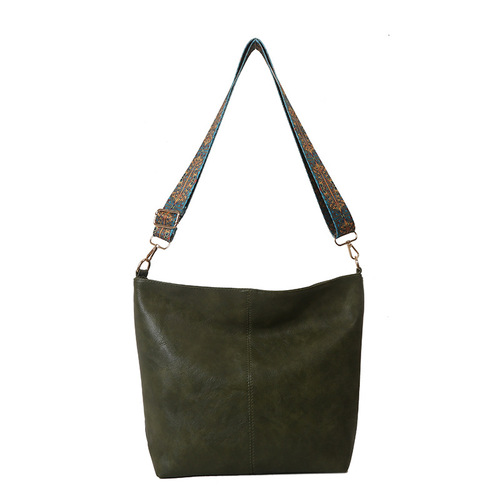Large-capacity bag women's  spring and summer new retro broadband single shoulder crossbody bag high-quality commuter bucket bag