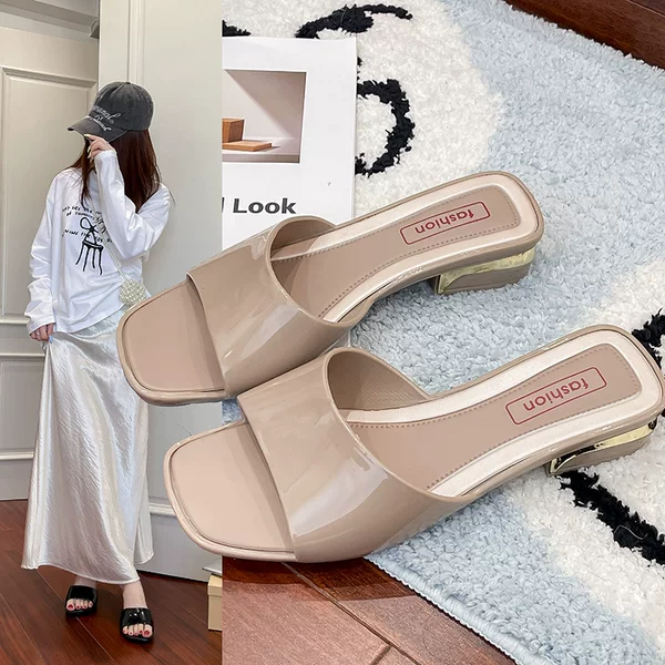 High-Heeled Slippers, Female Fairy French Sandals, Women's Outer Wear, New Chinese Style New Skirt, Non-Slip Waterproof Thick-Heeled Sandals