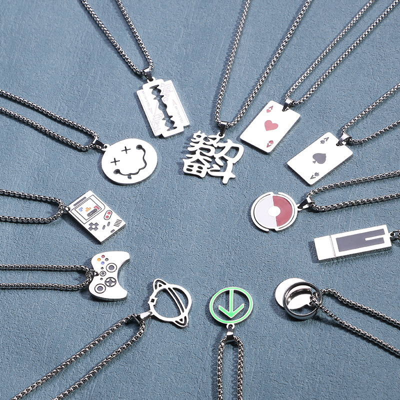 European and American All-match Titanium Steel Necklace Men's Trendy Brand Street Personality Internet Celebrity Pendant Tie-hop Sweater Hip-hop Necklace Does Not Fade European and American All-match Titanium Steel Necklace Men's Trendy Brand Street Personality Internet Celebrity Pendant Tie-hop Sweater Hip-hop Necklace Does Not Fade