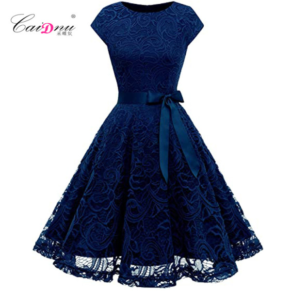 Elegant retro lace long skirt with a round collar