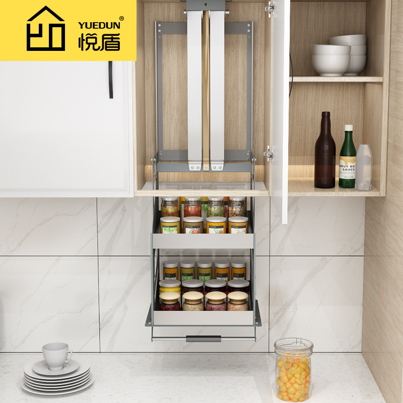 Container handling Lifting Basket Drop-down vertical elevator kitchen cupboard Storage Seasoning basket