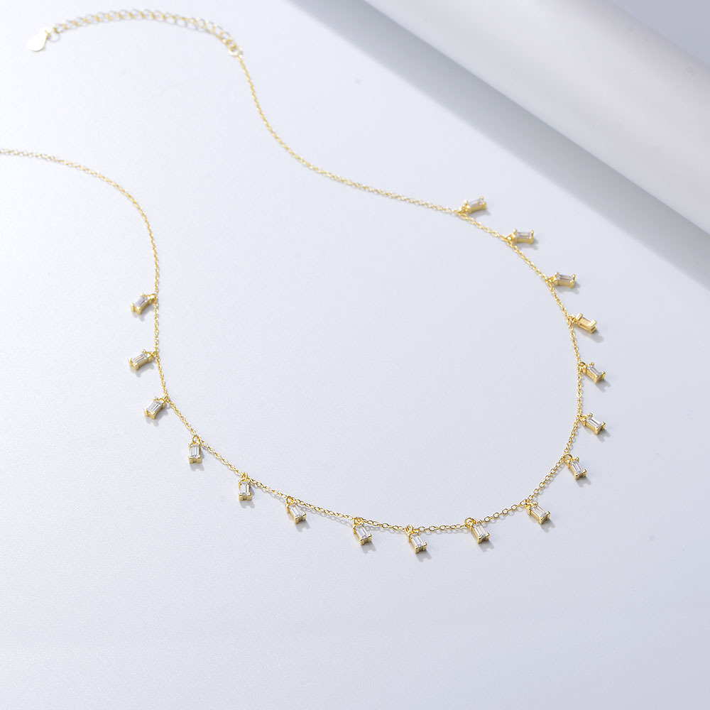 Collar de Clavícula con Flecos y Zirconia en Plata 925 para Mujer