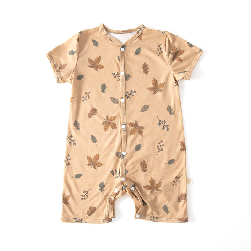 INS estilo europeo y americano estilo bebé manga corta mameluco verano fino bambú algodón impreso vaina mameluco para niños y niñas ropa de bebé