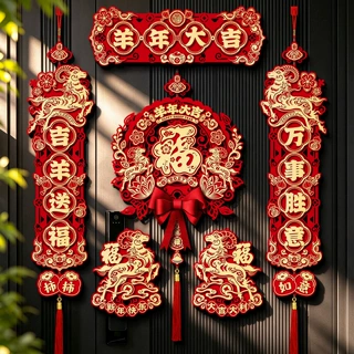 2027新款羊年磁吸对联批货新年入户门福字贴春节过年立体生肖春联