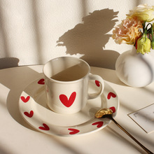 原创ins爱心餐具个性可爱咖啡杯陶瓷水杯马克杯燕麦杯盘饭碗批发