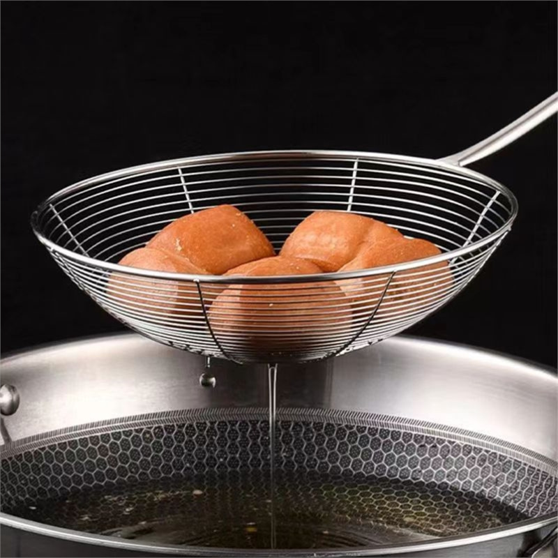 Acero inoxidable cucharas de cocina de filtro de panela caliente red de filtro de fideos caseros bolinillos tamiz de malla de cocina frita tamiz de malla de cocina