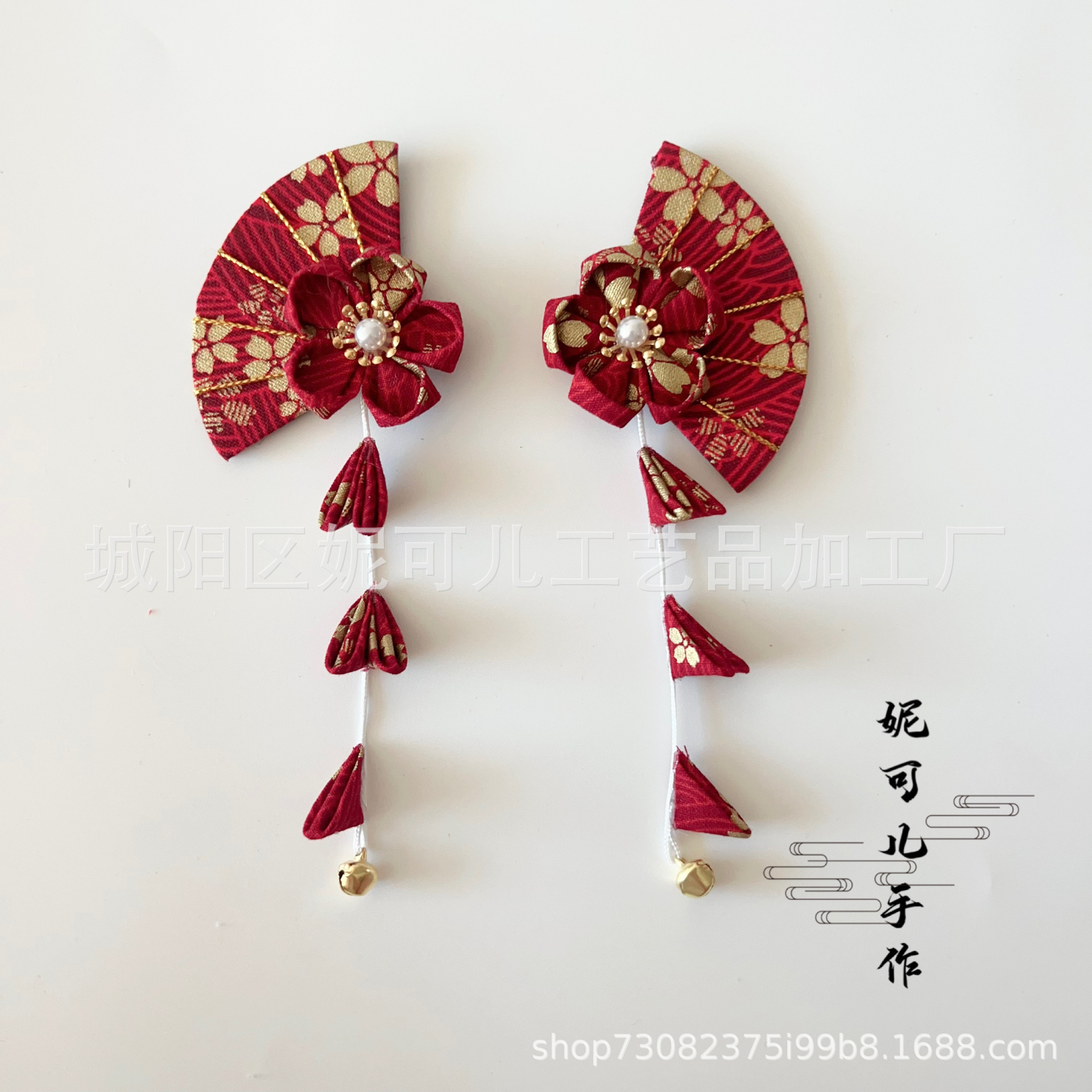 Ancient Style Han Dynasty Hair Accessories Japanese Style Style Bronzing Japanese Style Cherry Blossom Fan-shaped Hairpin Bell Pendant Tassel Kimono Yukata Headwear