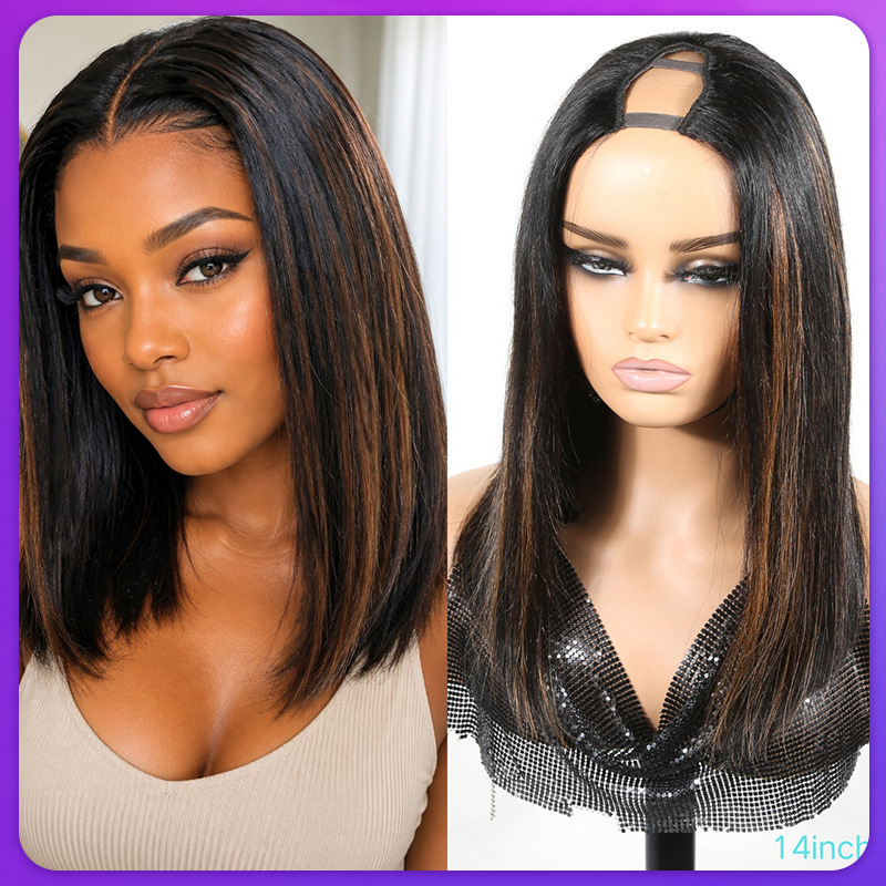 Ombra 1B30 bob Straight V Part Human Hair Wig cross-border real human hair wig