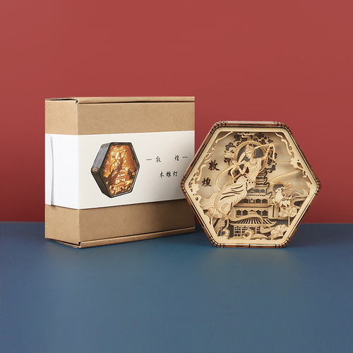 Dunhuang Wood Carving Lamp Creative Gift Retro Cultural Gift Bedside 3D Night Light Decorative Ornament Table Lamp Paper Carving Lamp