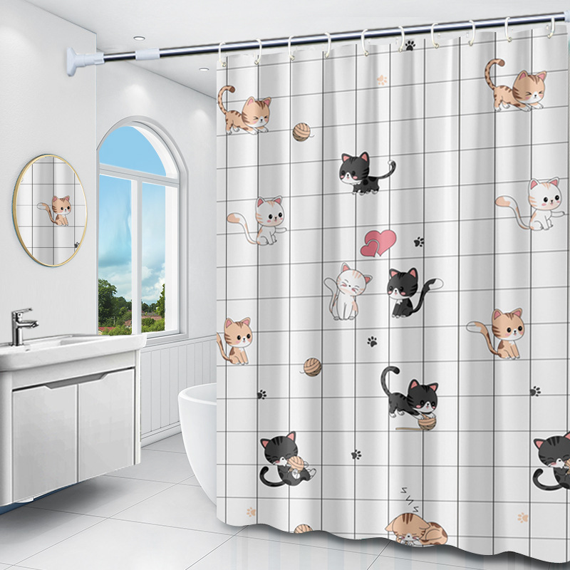 No-Drill Partition Curtain, Door Curtain, Window Curtain, Shower Curtain, Waterproof, Mildew-Proof, Thickened Bathroom Curtain Set, Bathroom Cross-Border