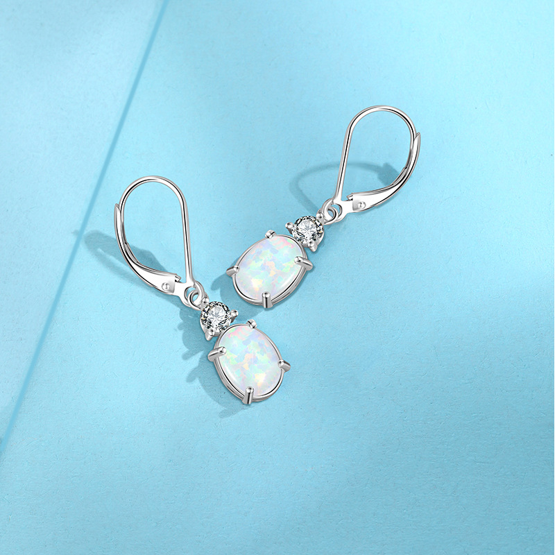925 plata esterlina opal pendientes de mujer verano europeo y americano de alta calidad temperamento oval opal pendientes de orejas pendientes