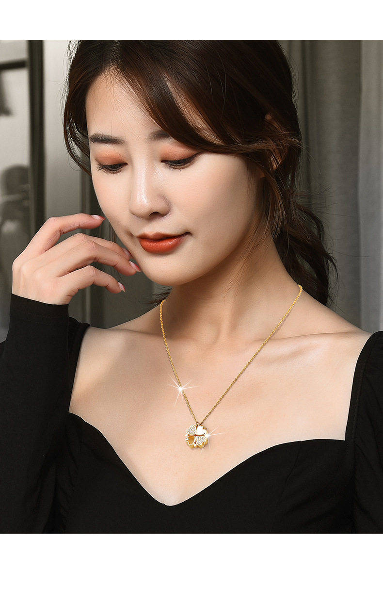 Simple Style Leaf Titanium Steel Rhinestones Necklace 1 Piece