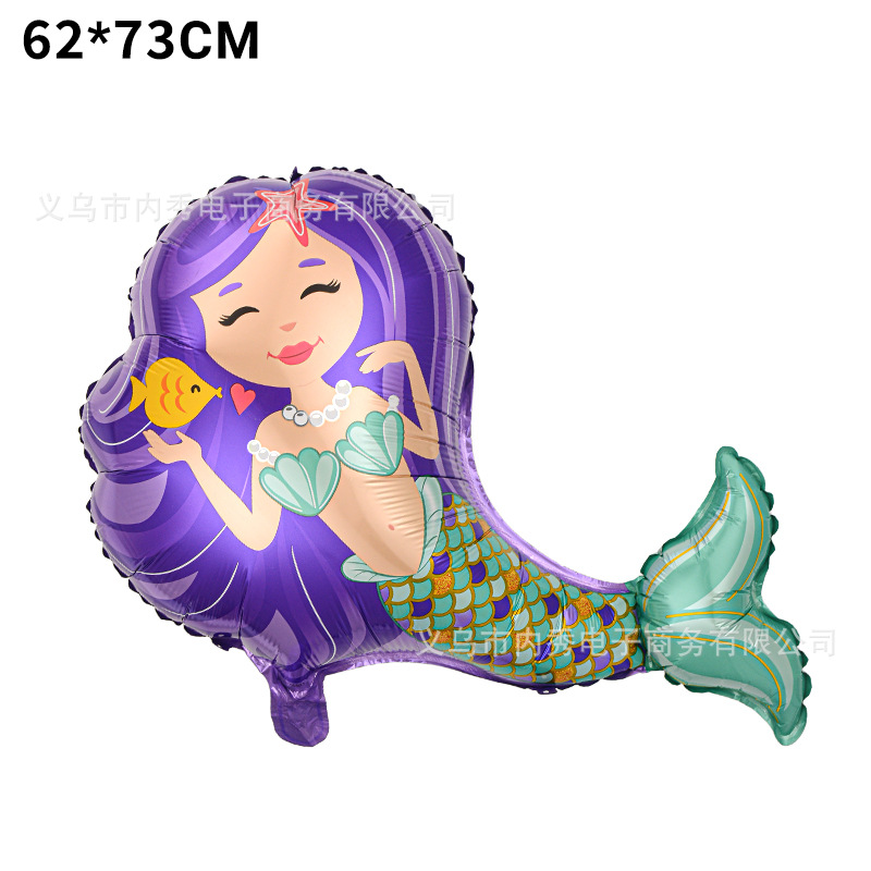 En forma de sirena globo fiesta de cumpleaños decoración de dibujos animados globo cola de pescado forma de concha película de aluminio cuento de hadas marino