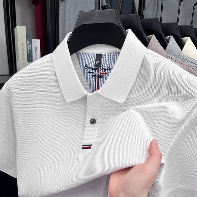 Новые мужские футболки с короткими рукавами летом сплошной цвет с деловым повседневным лацканом