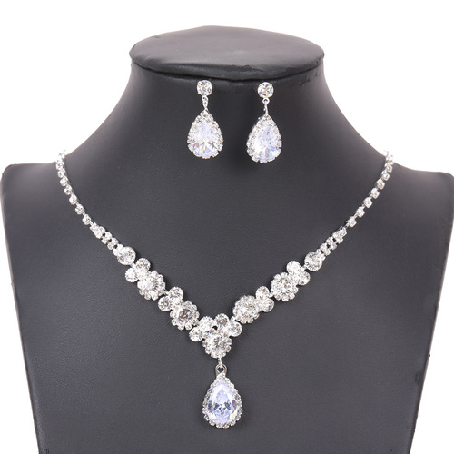 Cross-border hot selling bridal wedding jewelry set two-piece set dazzling rhinestone zircon angel teardrop necklace earrings