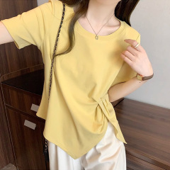 純綿半袖tシャツ女性韓国版ビッグサイズファッション夏の新型太ったmmが痩せたデザイン感が不規則でゆるいins