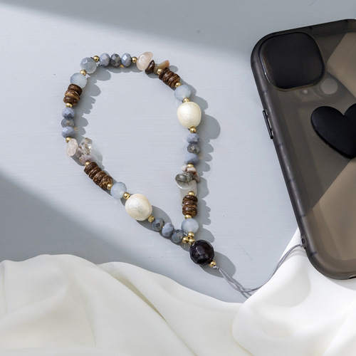 Cross-border new Bohemian vacation style natural gravel phone chain personalized niche crystal pearl phone charm