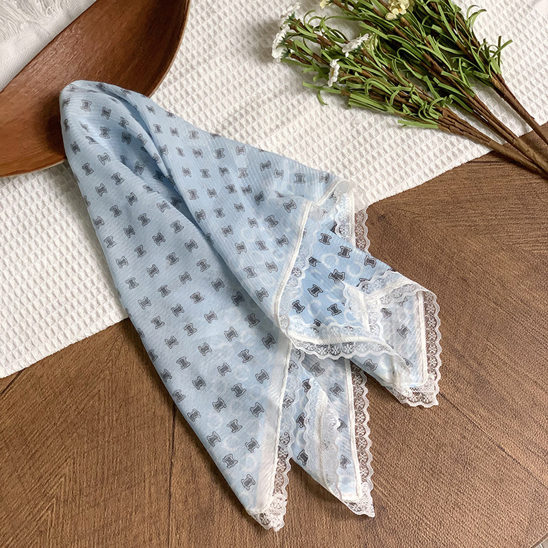 Bufanda de seda, bufanda cuadrada pequeña, sensación de alta calidad, nuevo pañuelo de encaje francés, diadema pastoral femenina de verano, cinta para el cabello atada