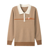 翻领上衣中老年女装薄款打底小衫休闲外穿妈妈秋装长袖条纹针织衫，商品下架区，妃慕昵服饰