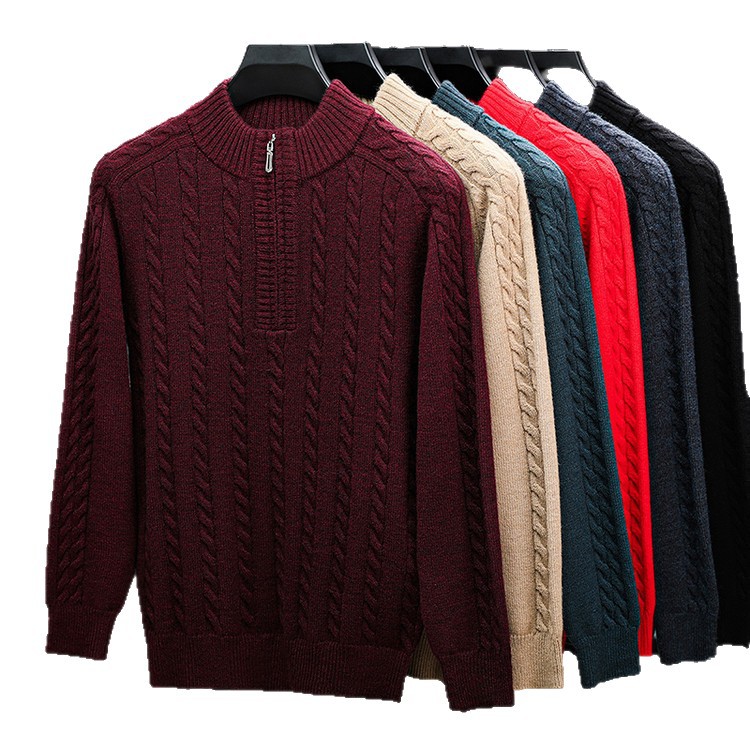 Otoño y invierno de mangas largas de torsión nuevos productos gruesos de media altura cremallera camisa de punto de color sólido hombre Jacquard suéter casual hombre