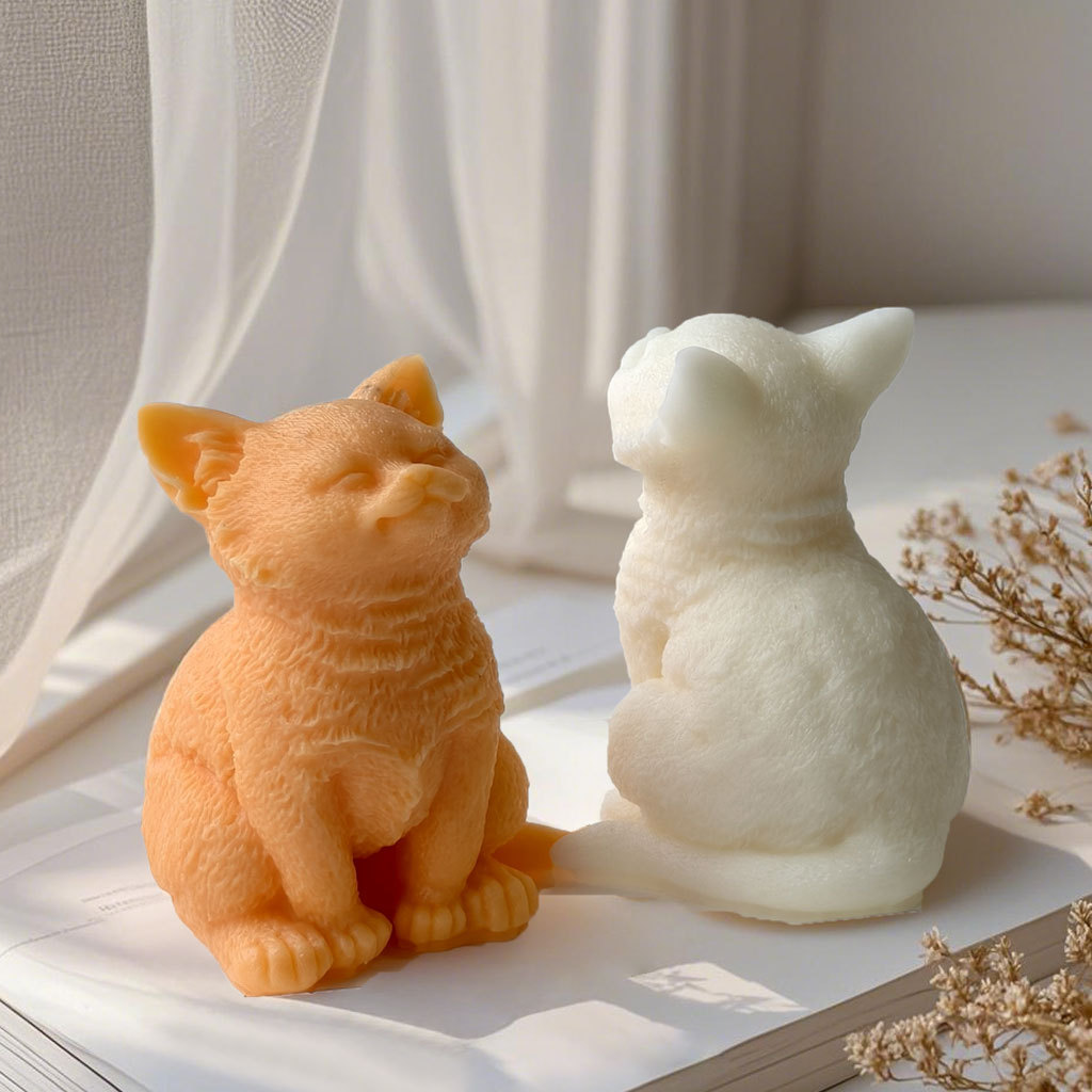 Jiahuimei gatito grande molde de silicona tridimensional animal sentado gato aromaterapia vela yeso decoración herramienta abrasiva
