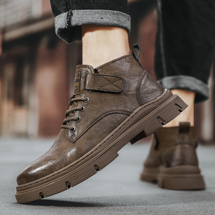 Winter cotton-padded shoes men's mid-top lace-up casual Martin boots youth fashion outdoor fleece-lined warm work shoes