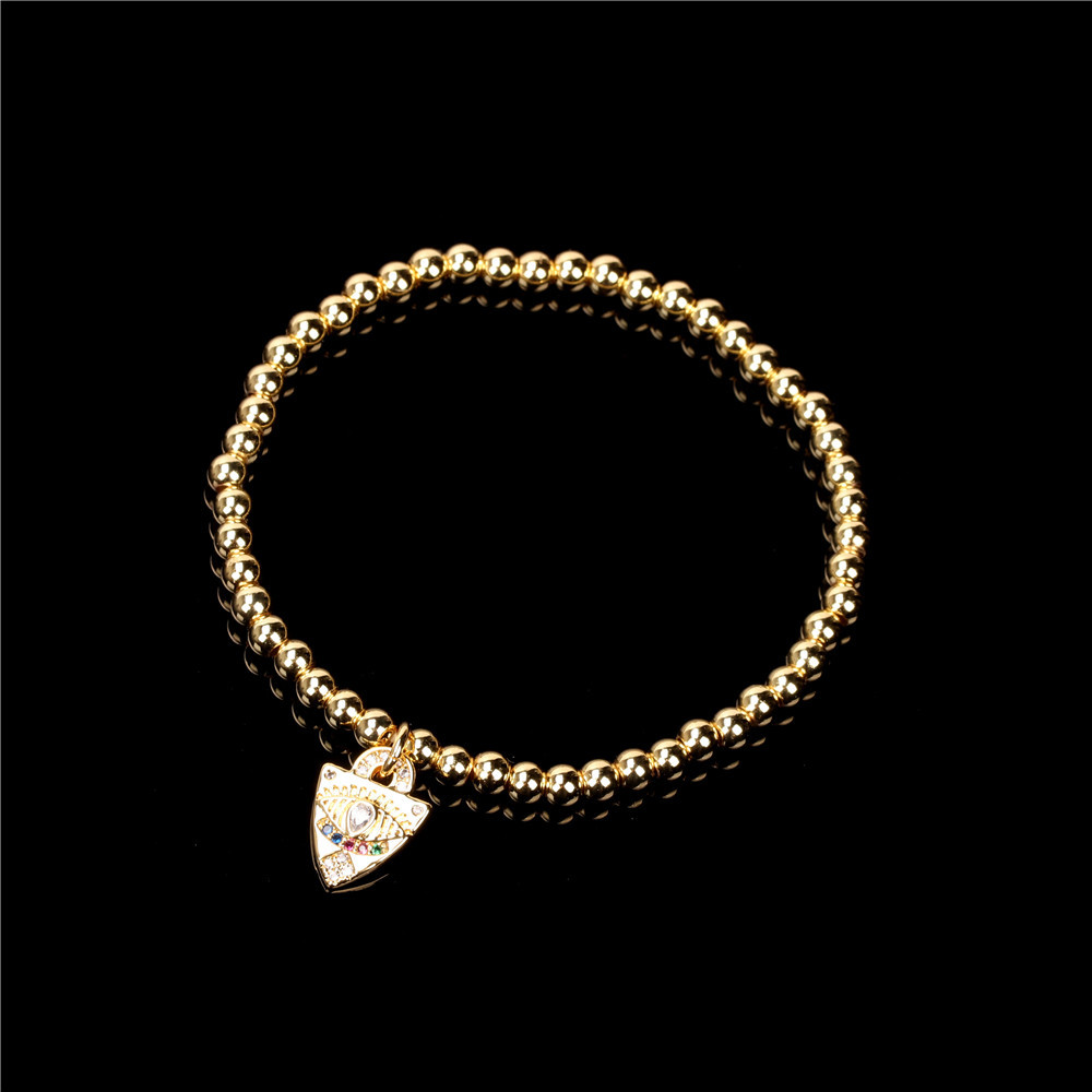 Simple Geometric Evil Eye Triangle Copper Zircon Bead Bracelet Necklace Set Wholesale Nihaojewelrypicture3