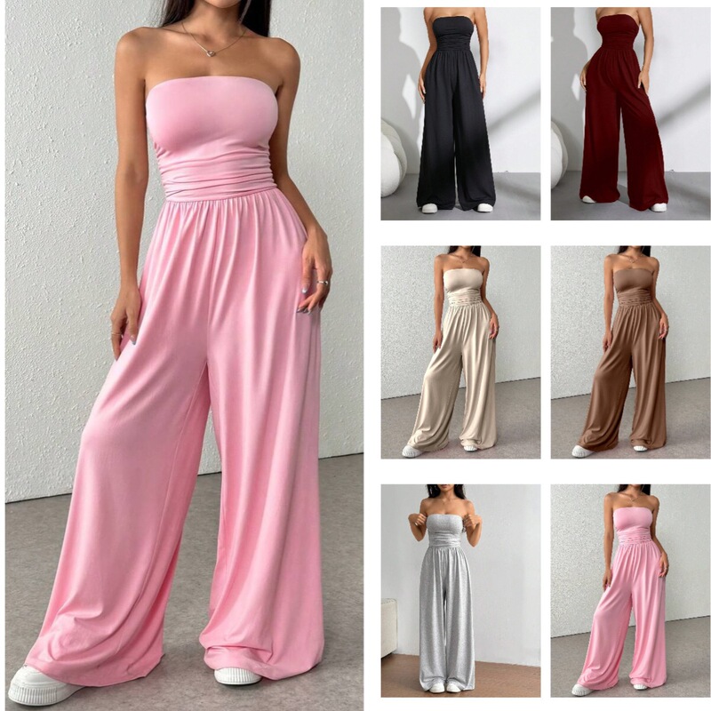 2026 Cross-Border Foreign Trade Amazon New Style Strapless Jumpsuit Wide-Leg Casual Versatile High-Waisted Long Pants 2026 Cross-Border Foreign Trade Amazon New Style Strapless Jumpsuit Wide-Leg Casual Versatile High-Waisted Long Pants