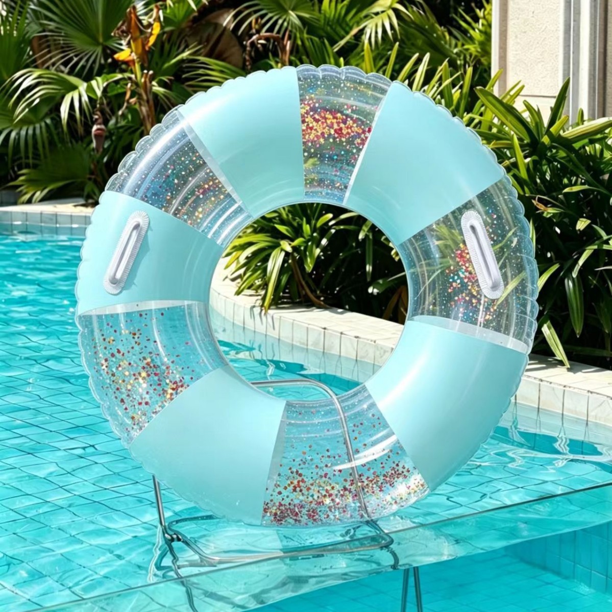 Anillo de natación para adultos con bolsas de aire dobles gruesas, anillo de salvavidas anti-rollback transparente, anillo de flotación inflable sobre agua