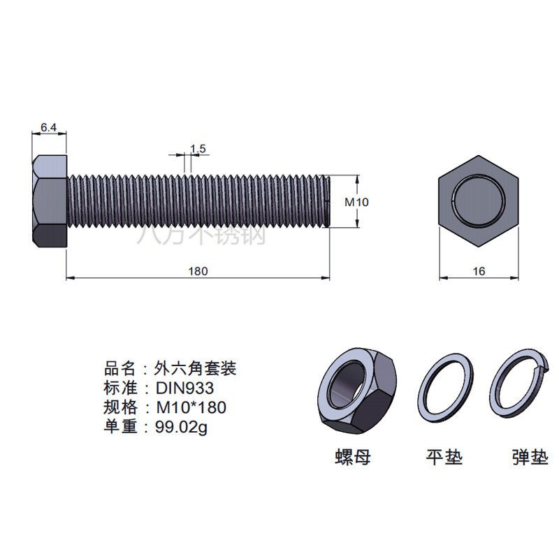 Tuerca de tornillo 304 acero inoxidable hexagonal conjunto de alta resistencia con almohadilla perno de tornillo antideslizante M3M4M5M6M12
