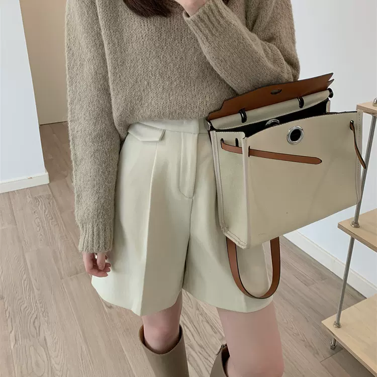 【不退不换】毛呢西装短裤女秋冬a字高腰显瘦百搭五分阔腿中裤