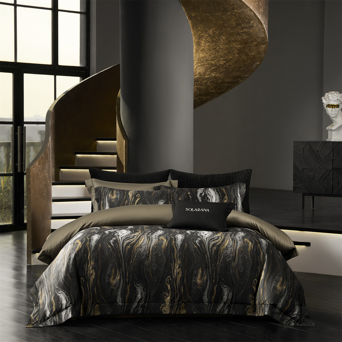 Conjunto de cama 4 peças em algodão elegante para homem_voghion.com