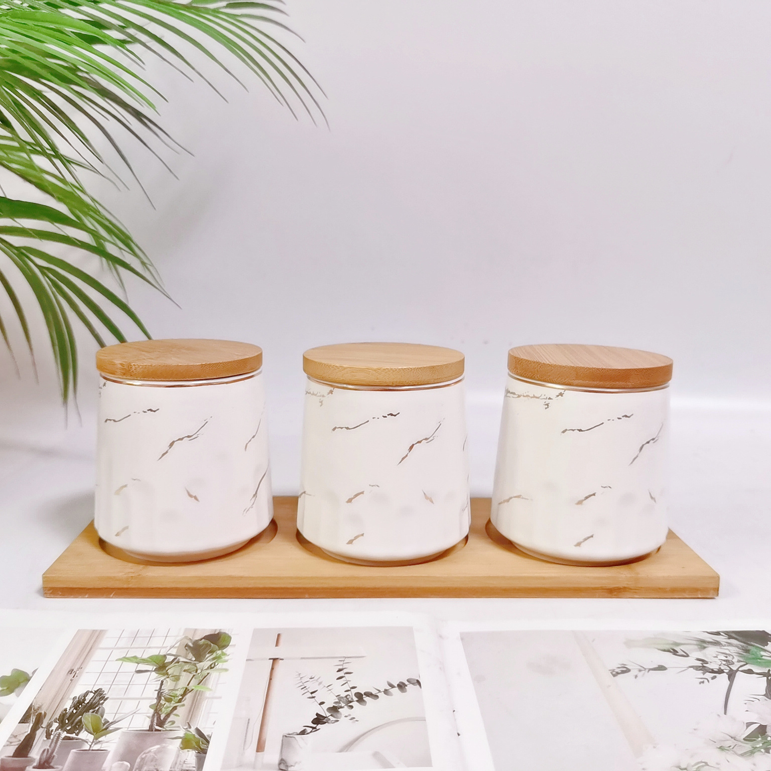 Tarro sellado de cerámica frasco de almacenamiento de exportación transfronteriza tapa de madera Tarro de almacenamiento de té condimento de cocina tarro de café tarro traje