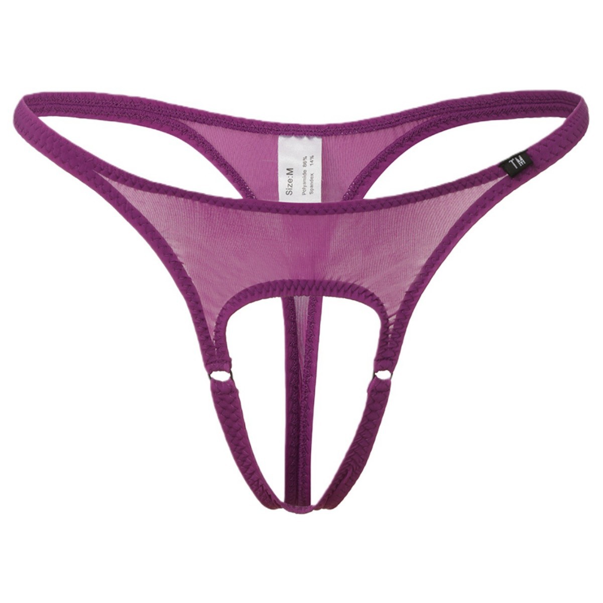 Cross-Border Overseas Platform Men's Thong Underwear, Ice Silk, High Elasticity, Low Waist, Breathable, Front Pouch Hollow Design, Black Metal Ring Men's Underwear