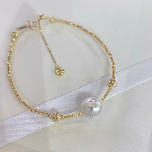 Fubei Diamond Jewelry 18K Gold Inlaid with Seawater Pearls 8-9mm Pineapple Beads Baby Small Red Rope Bracelet