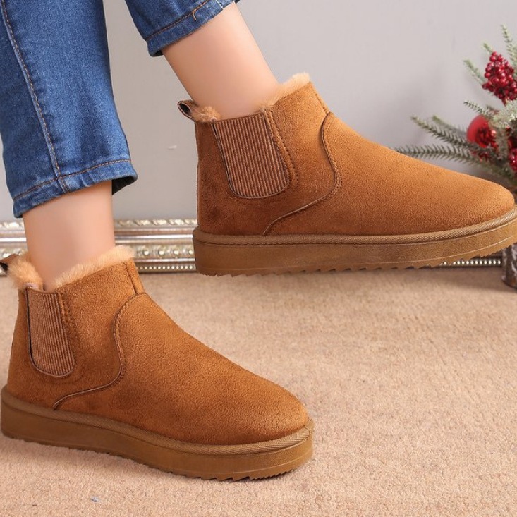 Otoño y invierno botas de nieve para mujeres calentadas con cabeza redonda con suela gruesa de tamaño grande y botas de algodón con cubierta de lana temu botas de nieve gruesas