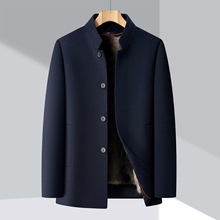 品牌高档羊毛大衣男士秋冬季商务休闲立领中山装加厚毛呢宽松外套