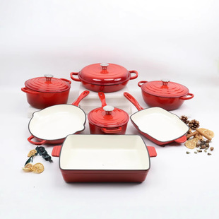 Enamel Pot Set, Stew Pot, Soup Pot, Frying Pan, Seafood Pot, Frying Pan Set, Thickeneded Uncoated Cast Iron Electromagnetic
