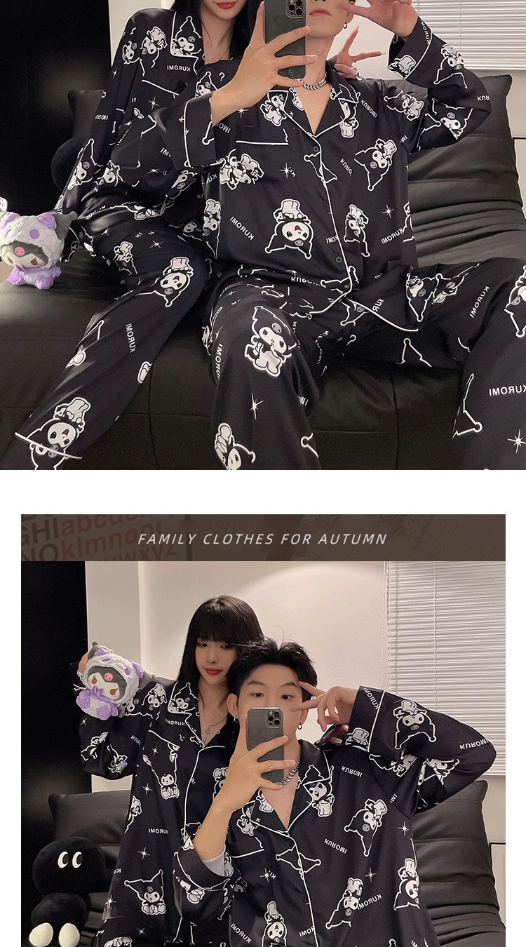 法米姿 情侣睡衣春秋冰丝长袖女薄款高级感新款可爱男士夏季